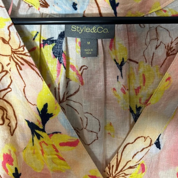 Style & Co. Floral Linen Maxi Dress Long Sleeve Button Front Belted Size M NWT - Picture 5 of 9